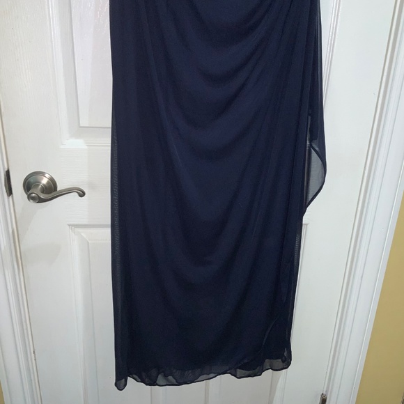 MSK navy beaded full length sleeveless formal dress Sz 14 ruching side ruffle - Picture 13 of 13